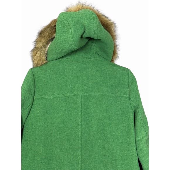 J.Crew Chateau Parka Italian Stadium-Cloth Wool Coat Fur Hood Green Size 6 - Picture 8 of 13
